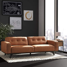 Load image into Gallery viewer, Bigelow Modern Leather Sofa Couch with Wood Base, 89.4&quot;W, Cognac / Espresso