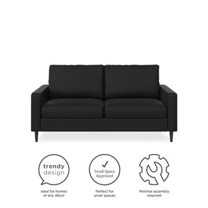 Queer Eye Wainwright Modern Sofa, Small Space Living Room Furniture, Black Faux Leather