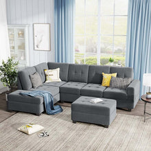 Load image into Gallery viewer, 104&#39;&#39; Wide Suede Sectional Sofa with Storage Ottoman and Cup Holders