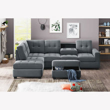 Load image into Gallery viewer, 104&#39;&#39; Wide Suede Sectional Sofa with Storage Ottoman and Cup Holders