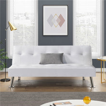 Load image into Gallery viewer, Tufted Faux Leather Sofa Bed Convertible Futon with Chrome Metal Legs, White