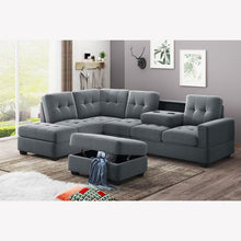 Load image into Gallery viewer, 104&#39;&#39; Wide Suede Sectional Sofa with Storage Ottoman and Cup Holders