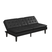 Load image into Gallery viewer, Mainstays Memory Foam Pillowtop Futon with Cupholder, Black Faux Leather