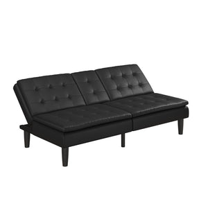 Mainstays Memory Foam Pillowtop Futon with Cupholder, Black Faux Leather