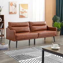 Load image into Gallery viewer, Faux Leather Sofa, Mid Century Modern Couch 73.3 Inch Width, Leather Loveseat for Compact Living Space, Brown Couch