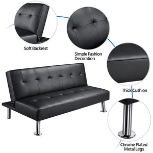 Convertible Black Faux Leather Futon Sofa Bed, Black