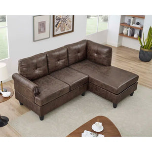 Floice 99" Wide Faux Leather Right Hand Facing Sofa & Chaise