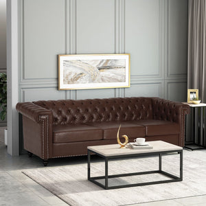 Tufted Chesterfield Faux Leather 3 Seater Sofa