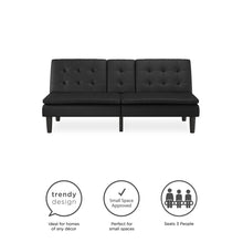 Load image into Gallery viewer, Mainstays Memory Foam Pillowtop Futon with Cupholder, Black Faux Leather