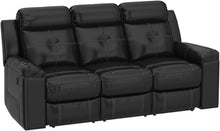 Load image into Gallery viewer, Kempten Faux Leather Manual Reclining Sofa with High Back and Blue LED Lighting, Black