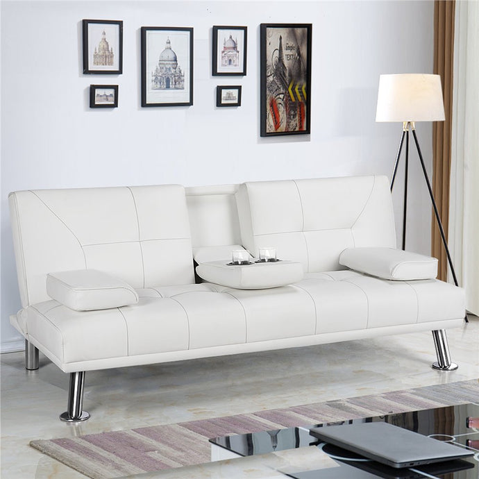 Easyfashion Sofa, White Faux Leather