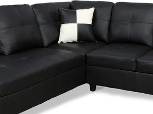 Home Living Genesis Sectional Sofa L-Shape-Pu Leather, Left Facing, Black