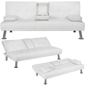 Easyfashion Sofa, White Faux Leather