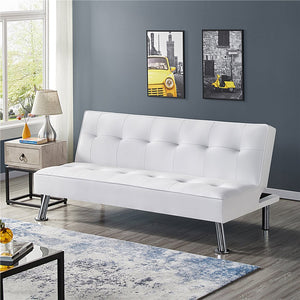 Convertible Faux Leather Futon Sofa Bed, White, Black