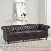 Load image into Gallery viewer, Adetokunbo Chesterfield Tufted 3 Seater Sofa, Brown Faux Leather and Dark Brown