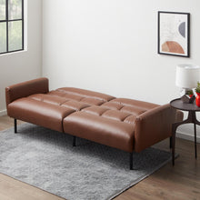 Load image into Gallery viewer, Sofa Bed with Box Tufting and Removable Arms, Brown Faux Leather