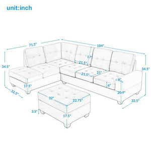 104'' Wide Suede Sectional Sofa with Storage Ottoman and Cup Holders