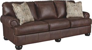 Beamerton New Traditional Leather Queen Sofa Sleeper with 2 Accent Pillows, Brown