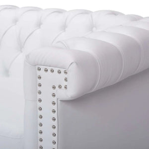 Chesterfield Sofa Living Room Tufted 3-Seat Sofa White Faux Leather