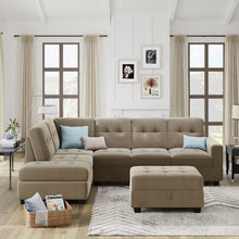 Load image into Gallery viewer, 104&#39;&#39; Wide Suede Sectional Sofa with Storage Ottoman and Cup Holders