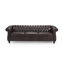 Load image into Gallery viewer, Adetokunbo Chesterfield Tufted 3 Seater Sofa, Brown Faux Leather and Dark Brown