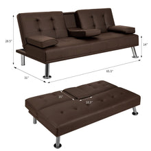 Load image into Gallery viewer, Modern Sofa Bed Faux Leather Couch Convertible Futon with Two Cupholders 